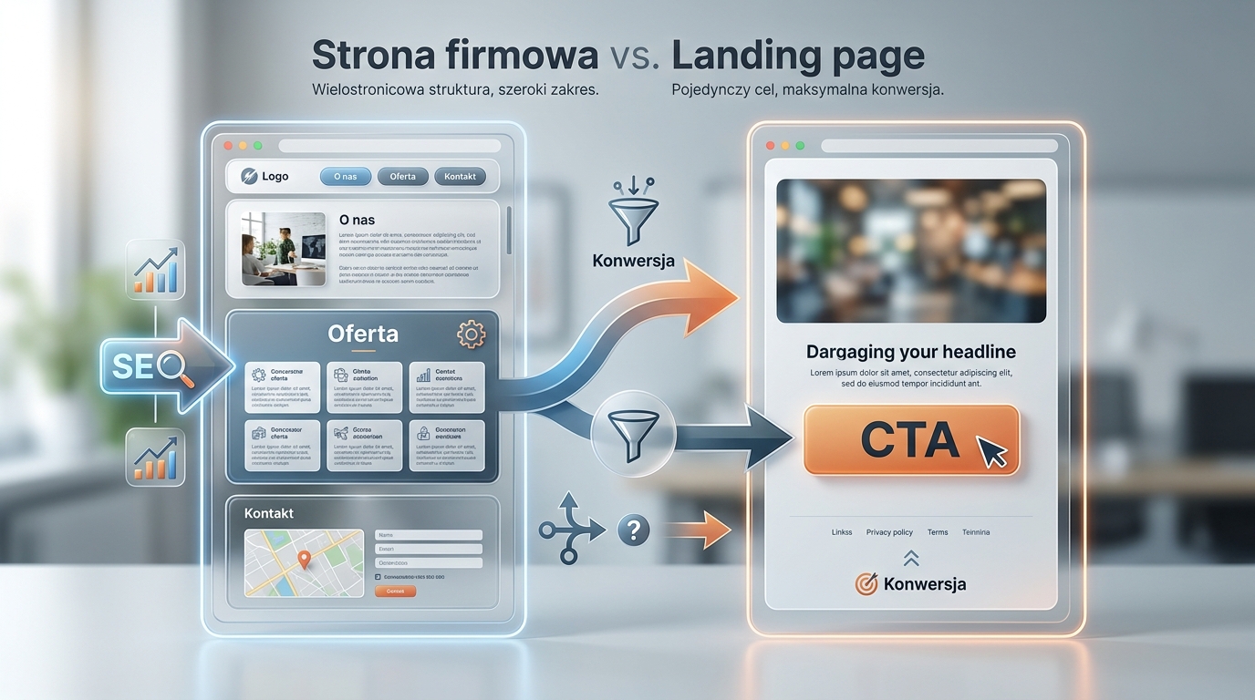 Tabela z kluczowymi różnicami między stroną firmową a landing page