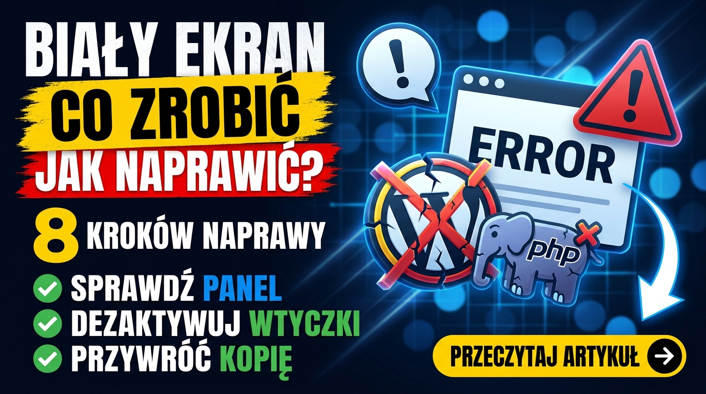 Biała strona WordPress na ekranie komputera